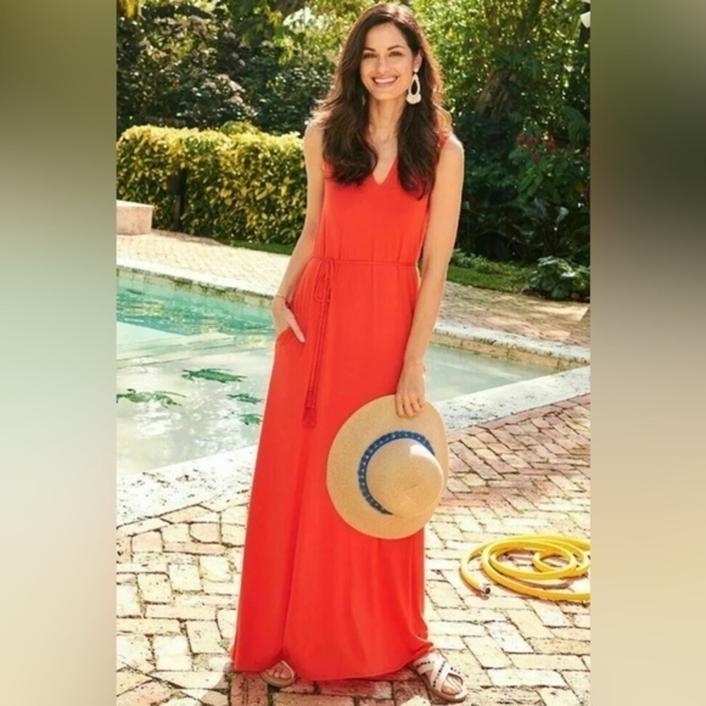 NWT Matilda Jane XL Orange Maxi Dress V Neck Braided Tassel Belt Pockets Boho